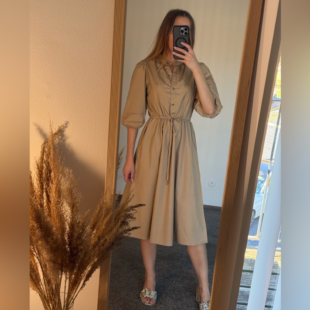 Who What Wear Tan Button-Down Midi Dress, 100% cotton, size:XS